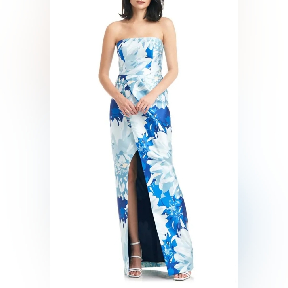 Kay Unger Lucienne Strapless Column Gown In Nile Blue Midnight Sz 6